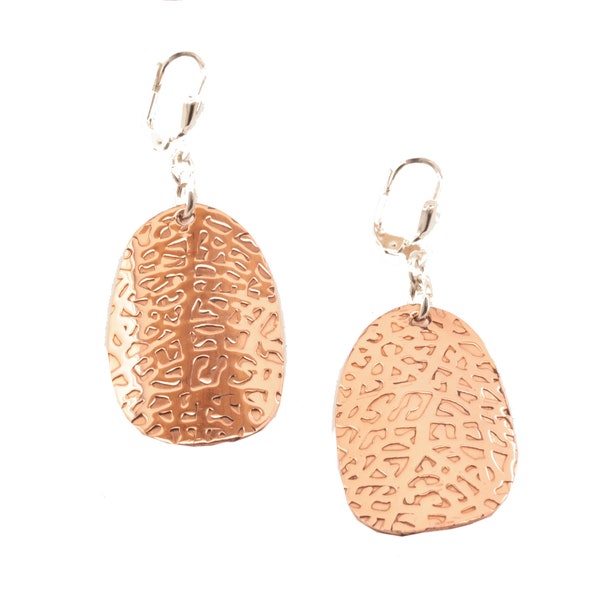 GEMMA earrings, made of pure copper, embossed pattern, hand-forged by Munich artist, free shipping, U40