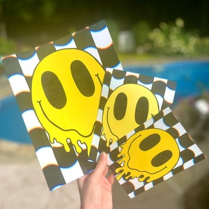 Melting Smiley Face on Glitching Checkerboard PRINTS (Multiple Sizes Available)