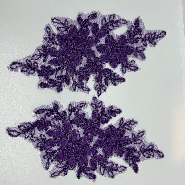 Purple lace embroidered applique