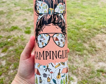 20oz Camping Life Stainless Steel Tumbler / glow in the dark tumbler