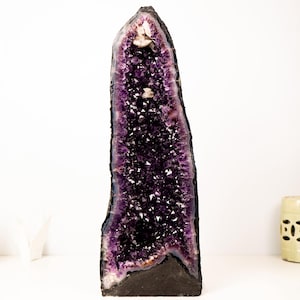 Large Dark Purple Amethyst Geode (AAA Grade) with Sparkling Druzy & Unique Calcite Crystal – Statement Decor, 24&quot;