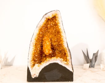 Rare Natural Citrine Geode Cathedral: Large Intact Stalactite and Sparkly Orange Crystals, 14 In - 24 Lb