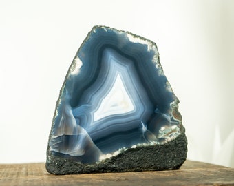 ブルーアゲートジオード ブルーアゲートクォーツ、アゲートジオードスライス、天然水晶（268g