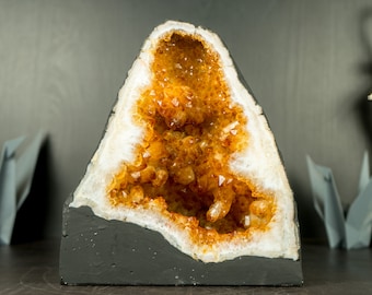 Natural Citrine Geode Cave with High-Grade Deep Orange Citrine Druzy,  6.7 Kg - 14.8 lb