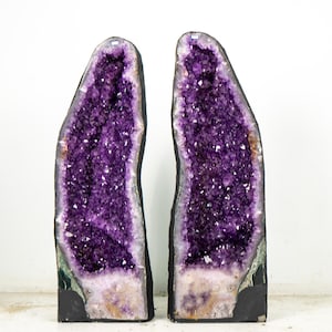 Gorgeous Pair of Amethyst Cathedral Geodes – Sculptural Formation, Intense Violet-Purple Color, 39&quot; Tall (1m), 377 lb