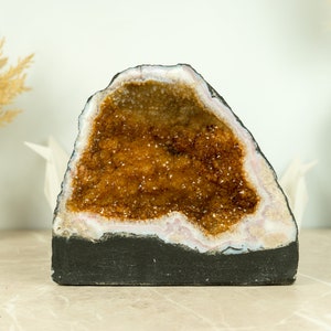 Natural Citrine Geode Cave with Deep Orange Citrine Druzy, Rosette Flowers for Feng Shui Energy or Home Decor - 8.3 Kg - 18.3 lb