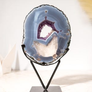 Gallery-Grade Agate Geode Specimen with Calcite in Agate, Blue Banded Agate and Sparkly Purple Druzy - 1.8 Kg - 3.9 lb