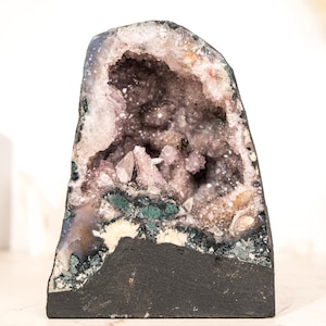 Rare Small Amethyst Geode: Quartz after Calcite, Moss Agate & Stalactites - Perfect Cabinet Specimen, or a Gift Idea for a Crystal Collector
