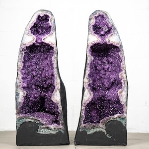 Pair of Natural Galaxy Purple Amethyst Geodes with Rare Sparkling Color on Moss Agate Matrix Frame, Large Size: 91 Kg - 200 lb