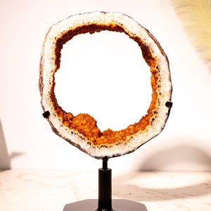 Rare Citrine Geode Portal with Flower Stalactites and Galaxy Druzy on Rotating Stand, 10 Lb