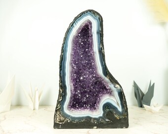 素晴らしい瑪瑙アメジスト大聖堂ジオード、縞模様の瑪瑙、AAA 深みの