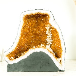 Natural Citrine Geode Cave with Orange Druzy Crystals and Calcite Flowers - 11 In - 31 Lb