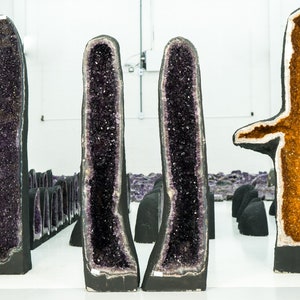 Spectacular Pair of Tall Amethyst Geodes with High-Grade Deep Purple Amethyst Druzy - 206 Kg - 454 lb