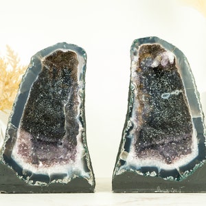 Pair of Book-Matching Natural Galaxy Amethyst Geodes with Agate Matrix and Lavender Druzy - 14.5 Kg - 32.0 lb