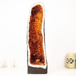 Large Madeira Citrine Geode Cathedral with Galaxy Crystal Druzy on Cubic Calcite – Statement Display Specimen 27 in Tall, 54 lb