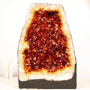 AAA-Grade Citrine Geode Cathedral with Madeira Orange Citrine Druzy, Medium Size, Table, Shelf, or Accent Decor - 31 Lb - 9 In.