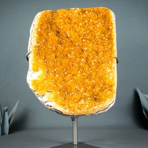 Gorgeous Imponent Orange Citrine Cluster with Sparkly Galaxy Citrine Druzy on Stand - 17 In. 18 Lb.