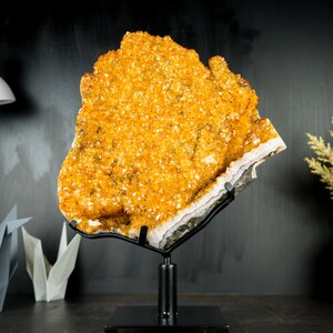 Citrine Flower Specimen with High-Grade Sparkling Golden Orange Druzy on a Rotating Stand  - 16.1 In - 14.9 Lb