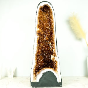 Sculptural Citrine Geode Cathedral with High-Grade Madeira Citrine on White Agate Matrix – Large 89 lb, 31 in Tall