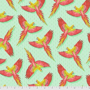 Macaw Ya Later, Mango, Daydreamer by Tula Pink for Free Spirit, Quilter&#39;s Cotton, Fabric by the Yard or Half Yard
