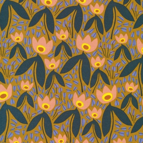 Furrow, Two Tulips by Leah Duncan for Cloud9 Fabrics, Organic Cotton, Fabric by the Yard or Half Yard