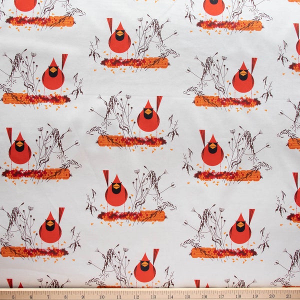 Red and Fed poplin fabric, Charley Harper Harvest Vol 1, Birch Organic Cotton, Fabric by the Yard or Half Yard