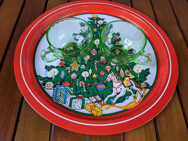 Round Metal CHRISTMAS TRAY Set de 2 Vintage 13 Christmas Etsy