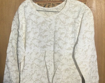 Camisa de manga larga para mujer Ameba con calaveras serigrafiadas en blanco sobre blanco roto, tejido de jersey de algodón, talla pequeña