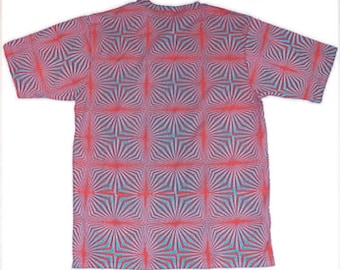 Camiseta Ameba para hombre Op Art rojo sobre azul XL