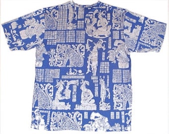 Camiseta Ameba para hombre, color plata maya sobre azul, talla XL