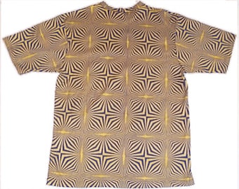Camiseta Ameba para hombre Op Art dorado sobre azul XL