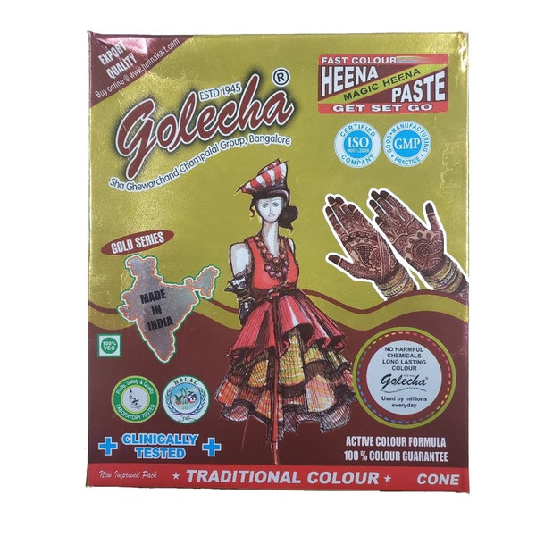 3X Golecha Natural Red Henna Paste Cones - Temporary Tattoo Body Art Mehandi Ink - Organic, Fresh & Dark Staining Henna Cones