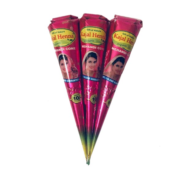 3 x 100% Organic Kajal Brown Henna Cones - Temporary Tattoo Body Art Mehandi Ink - Organic, Fresh & Dark Staining Henna Cones