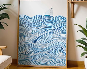 Art print "Waves and sailboat"