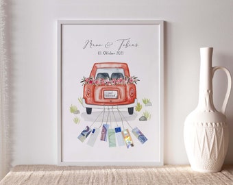 Cash gift wedding picture "Wedding car" | Personalized wedding gift