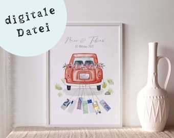 Money gift wedding picture "wedding car" digital file as PDF