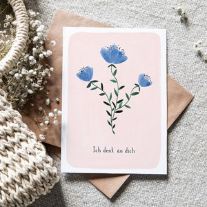 Carte de voeux "Fleurs bleues" Je pense à toi