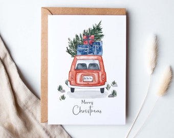 Christmas card "Car with gifts"