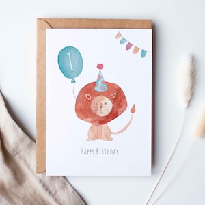 Geburtstagskarte Löwe mit Ballon