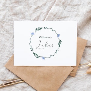 Carte de naissance "Welcome baby dainty wreath"