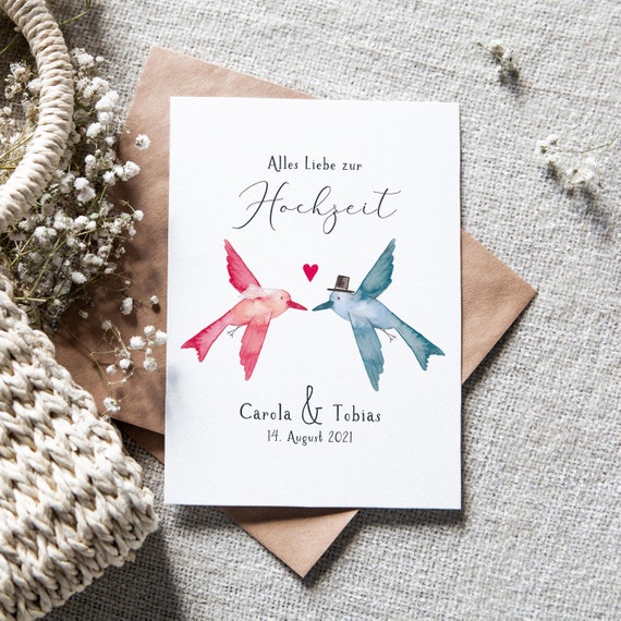 Personalisierte Hochzeitskarte "Vogelpaar