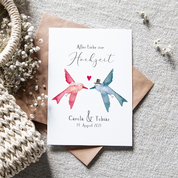 Personalisierte Hochzeitskarte "Vogelpaar