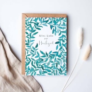Hochzeitskarte "Alles Liebe zur Hochzeit türkise Blätter"