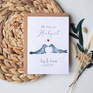 Personalisierte Hochzeitskarte "Robbenpaar"