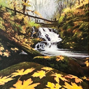 Autumn Art Print- Autumn in the Forest Art Print-Forest Creek Art Print-Forest Painting-Waterfall Painting