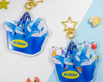 Kawaii Blahaj Acrylic Epoxy Keychain | Blue Shark Party in a Bag Charm