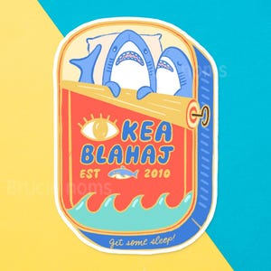 Cute Shark Blahaj Sharkdine water resistant sticker | Cuteness Laptop Vinyl decal, Kawaii Aestheic Funny Foodie Gifts water resistant label