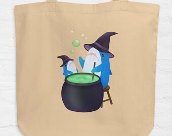 Blahaj Shark Magical Witches Eco Tote Bag | Eco-friendly Organic Cotton Kawaii Everyday Bag