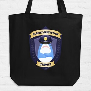 Cute Shark Blahaj Protection Service Eco Tote Bag | Kawaii great white parody funny canvas ecofriendly grocercies