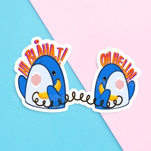 Requin mignon blahaj banane autocollant d'appel téléphonique en vinyle | Kawaii bébé super ordinateur portable blanc comique drôle cadeaux amusants bloc-notes bouteille résistant à l'eau